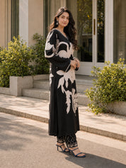 Black Bold Floral Printed Rayon kurta set