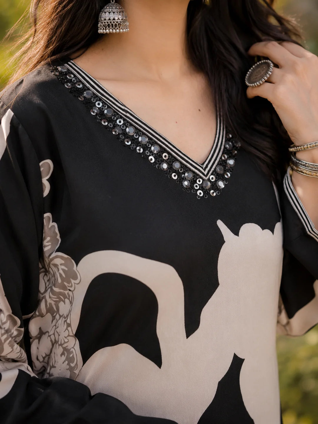 Black Bold Floral Printed Rayon kurta set