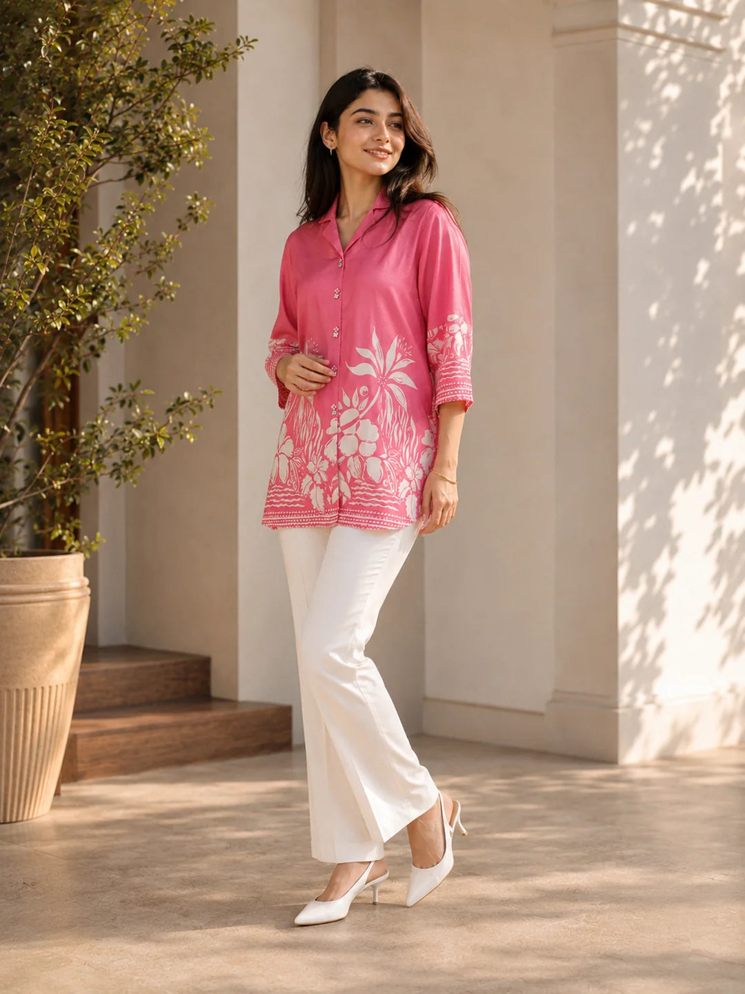 Sugar Plum Pink Floral Printed Russian Silk Top
