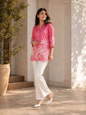Sugar Plum Pink Floral Printed Russian Silk Top