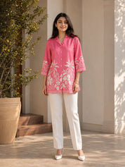 Sugar Plum Pink Floral Printed Russian Silk Top