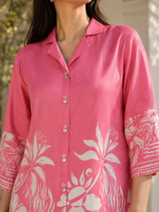 Sugar Plum Pink Floral Printed Russian Silk Top