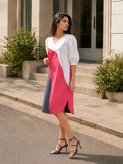 Abstract Color-Blocked  Cotton A-Line Dress