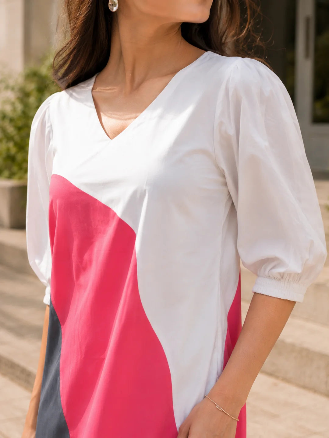 Abstract Color-Blocked  Cotton A-Line Dress