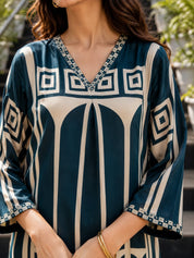 Blue Abstract Geometric Rayon Print Ethnic Set