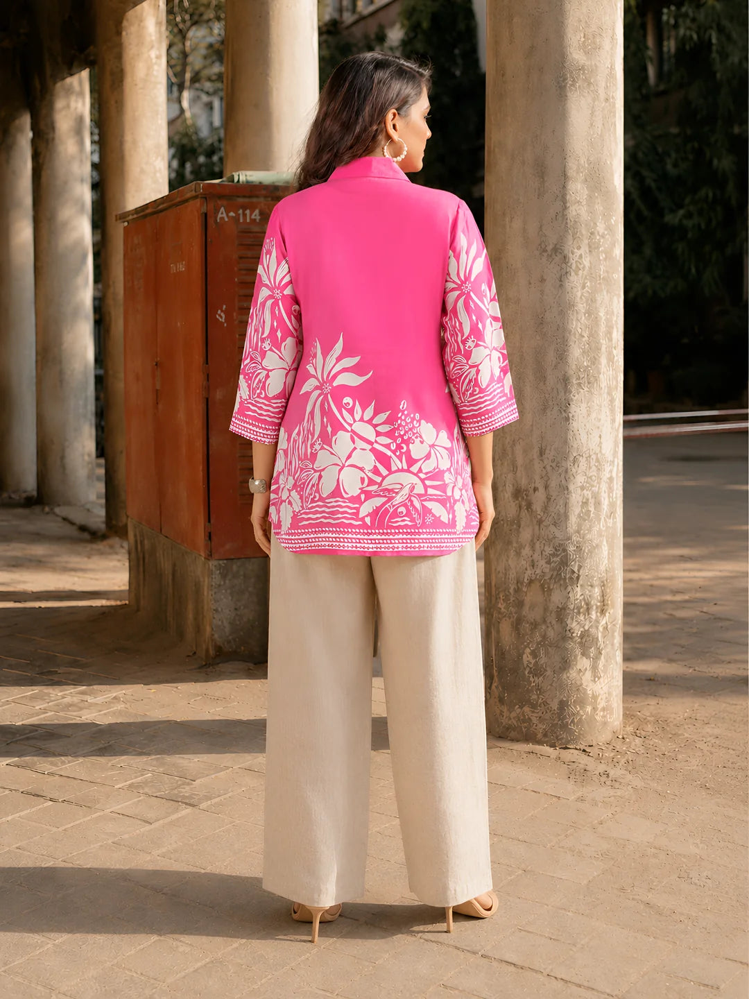 Hot Pink Floral Printed Russian Silk Top