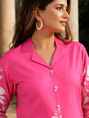 Hot Pink Floral Printed Russian Silk Top