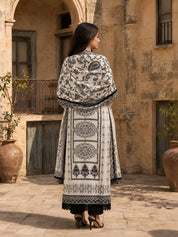 Black and Pastel Printed Rhinestone Work Muslin Pakistani Ethnic Set With Dupatta