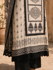 Black and Pastel Printed Rhinestone Work Muslin Pakistani Ethnic Set With Dupatta