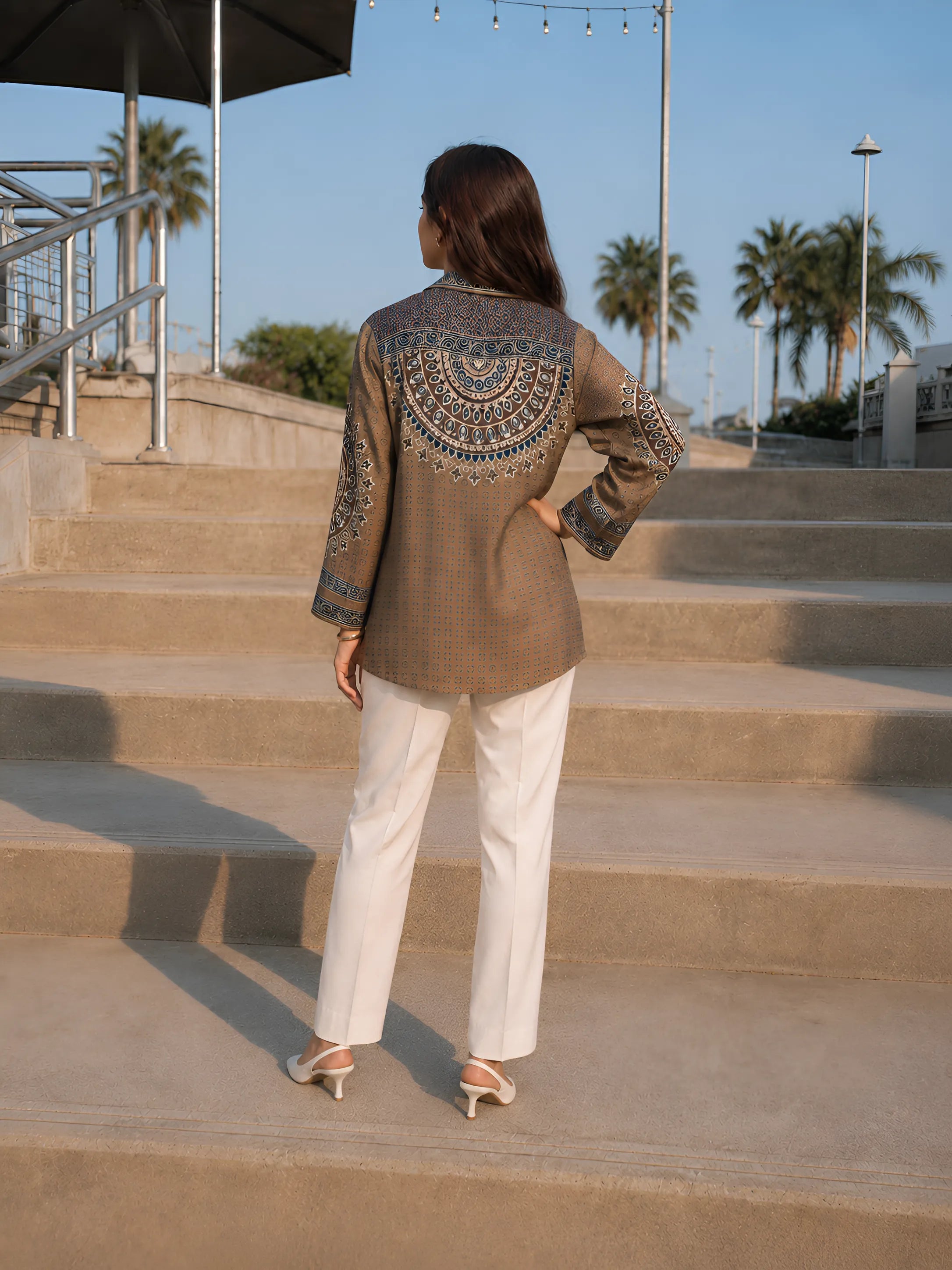 Dusty Olive and Brown Ajrakh Printed Shirt in Crepe