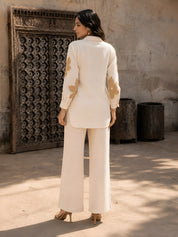 Ivory Co-ord Set with Brown Floral Embroidery Rayon Flex