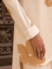 Ivory Co-ord Set with Brown Floral Embroidery Rayon Flex