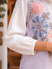 White Shirt with Lilac Base Floral Embroidered Vest & Lilac Straight Pants