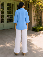 Sky Blue Short Kurti with Ricrac Lace in Poly Cotton