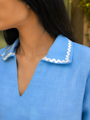 Sky Blue Short Kurti with Ricrac Lace in Poly Cotton