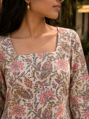 White Floral Jaal Printed Cotton Short Kurti
