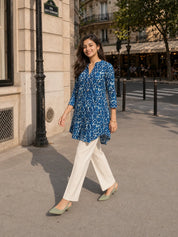 Indigo Dabu Printed Cotton Short Kurti
