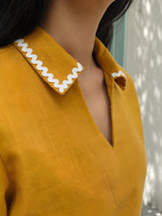 Mustard Yellow Short Kurti with Ricrac Lace in Poly Cotton