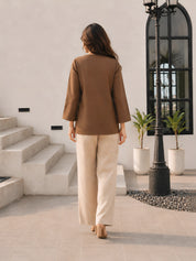 Brown Short Kurti with Wooden Button Detailing in Poly Cotton
