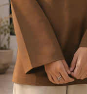 Brown Short Kurti with Wooden Button Detailing in Poly Cotton