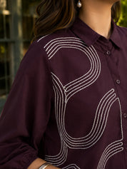 Maroon Cotton Poplin Shirt with Cord Embroidery
