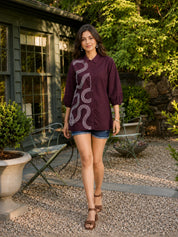 Maroon Cotton Poplin Shirt with Cord Embroidery