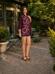 Maroon Cotton Poplin Shirt with Cord Embroidery