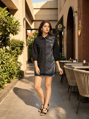 Black Cotton Poplin Shirt with Cord Embroidery