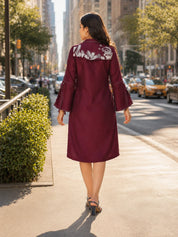 Purple Embroidered A Line Shirt Dress