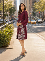 Purple Embroidered A Line Shirt Dress