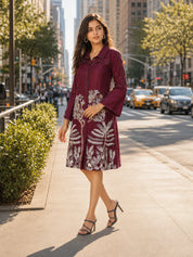Purple Embroidered A Line Shirt Dress