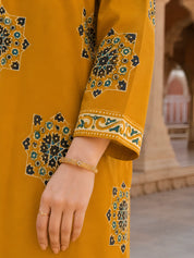 Mustard Yellow Paisley Printed Kurta Set with Dupatta in Cotton