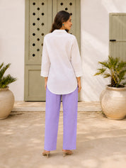 White & Lavender Colour-Block 3 Piece Co-ord Set with Embroidered Yoke