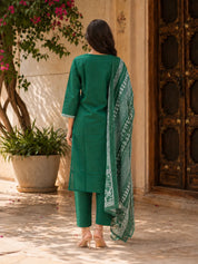 Emerald Green Dabu and Bagru Printed Kurta Set with Dupatta in Cotton