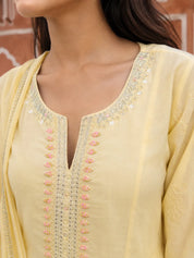 Buttercream Yellow Embroidered Anarkali Set with Dupatta in Soft Mulmul