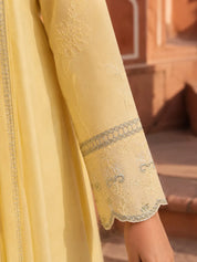 Buttercream Yellow Embroidered Anarkali Set with Dupatta in Soft Mulmul