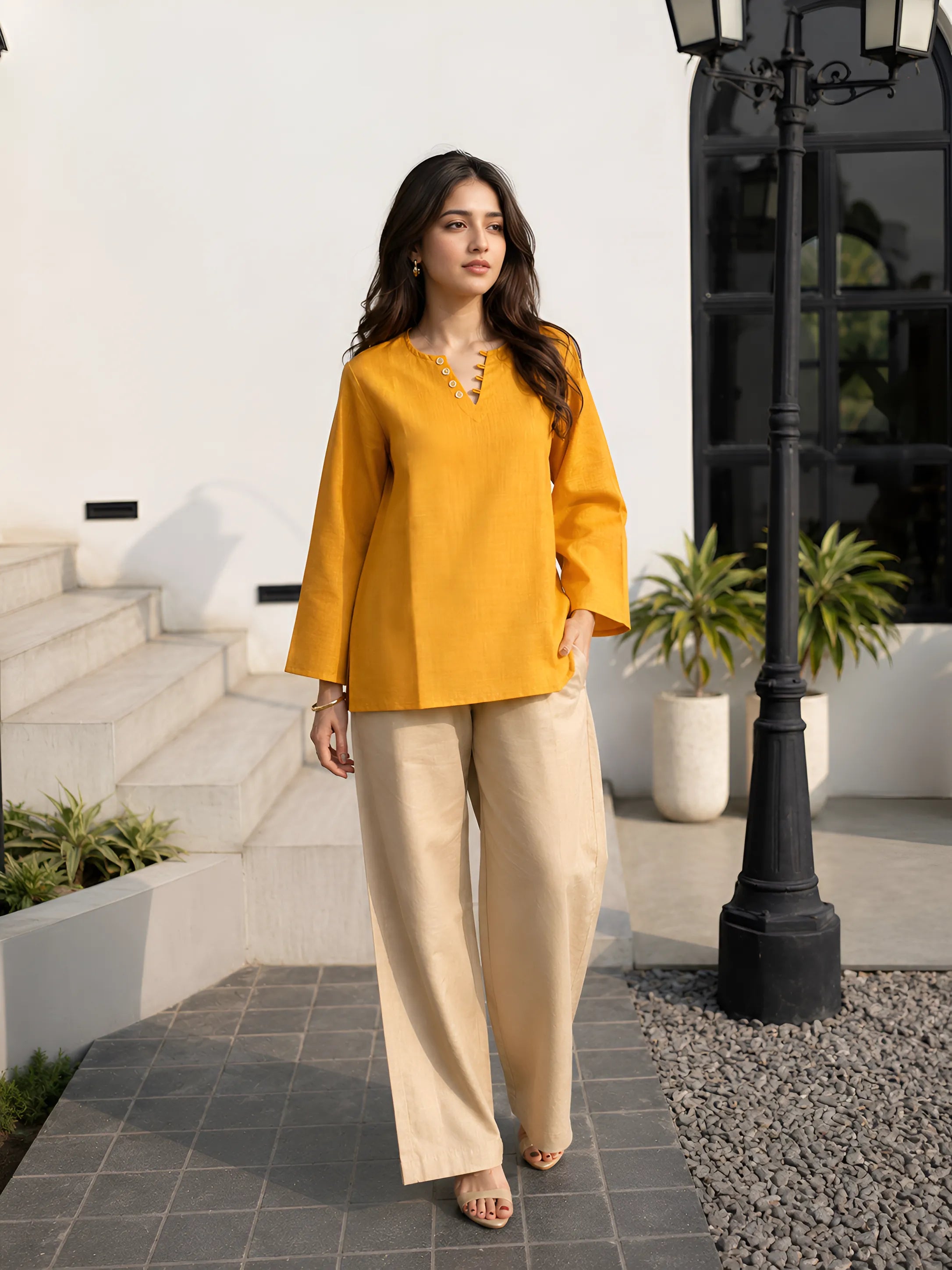 Bright yellow co ord set for women designed for effortless everyday fashion