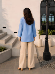Blue Short Kurti with Wooden Button Detailing in Poly Cotton