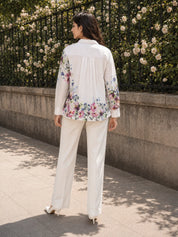 White Cotton Cambric Full-Sleeve Shirt with Patch Print
