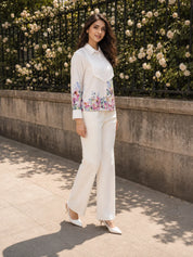 White Cotton Cambric Full-Sleeve Shirt with Patch Print