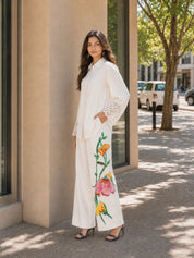 Embroidered Wide Leg Trouser Co-Ord Set With Belt