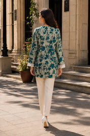 Sage Green Floral Printed Short Kurti in Cotton