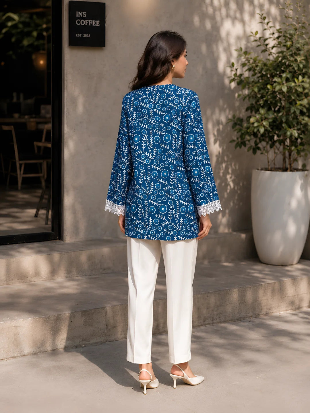Indigo Dabu Printed Short Kurti in Cotton