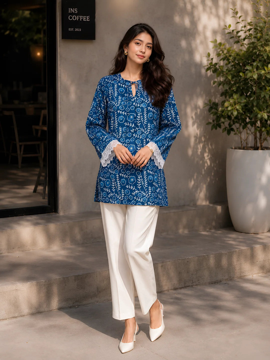 Indigo Dabu Printed Short Kurti in Cotton