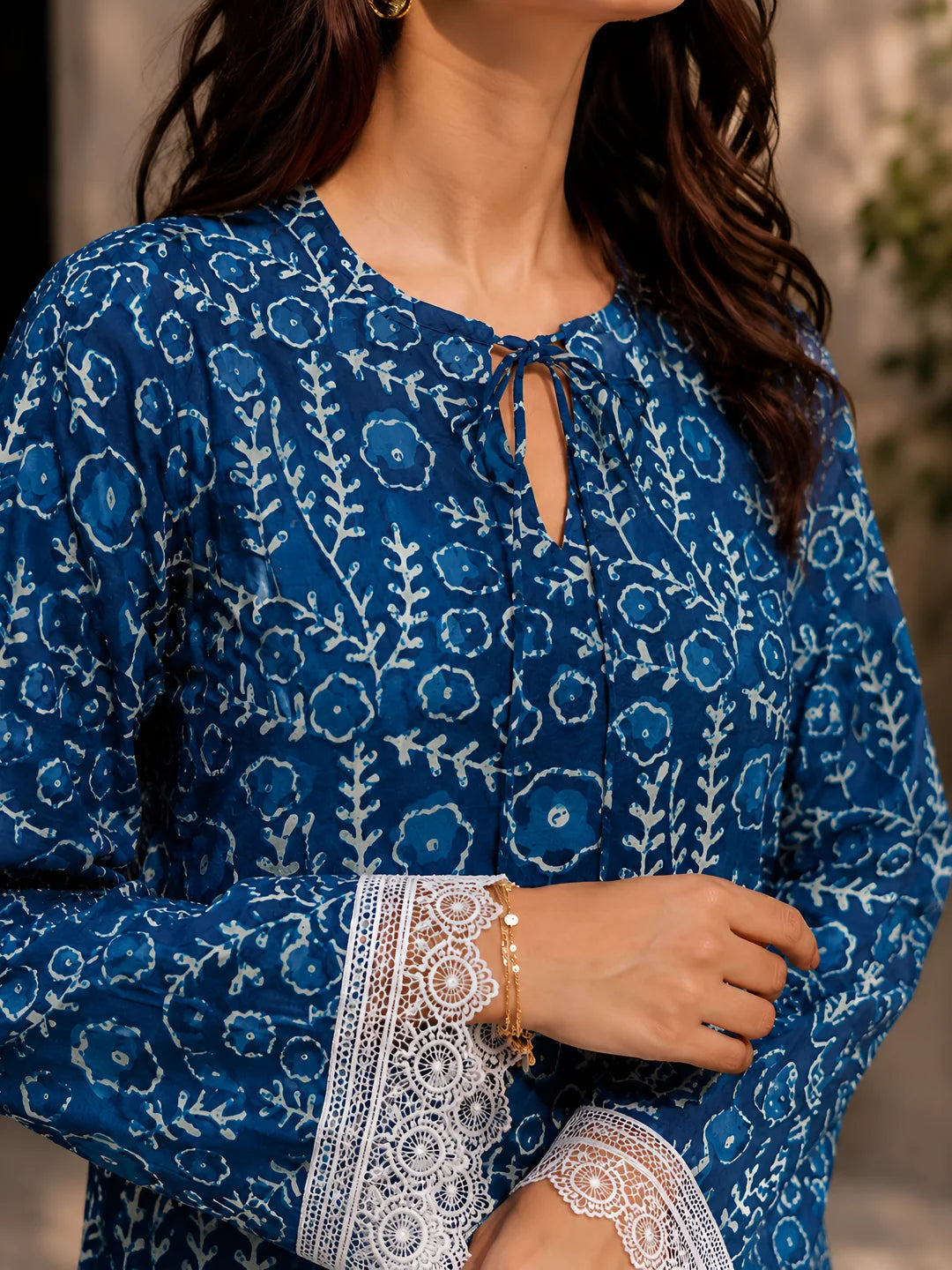 Indigo Dabu Printed Short Kurti in Cotton