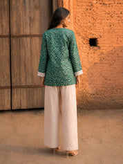 Forest Green Printed Short Kurti in Cotton