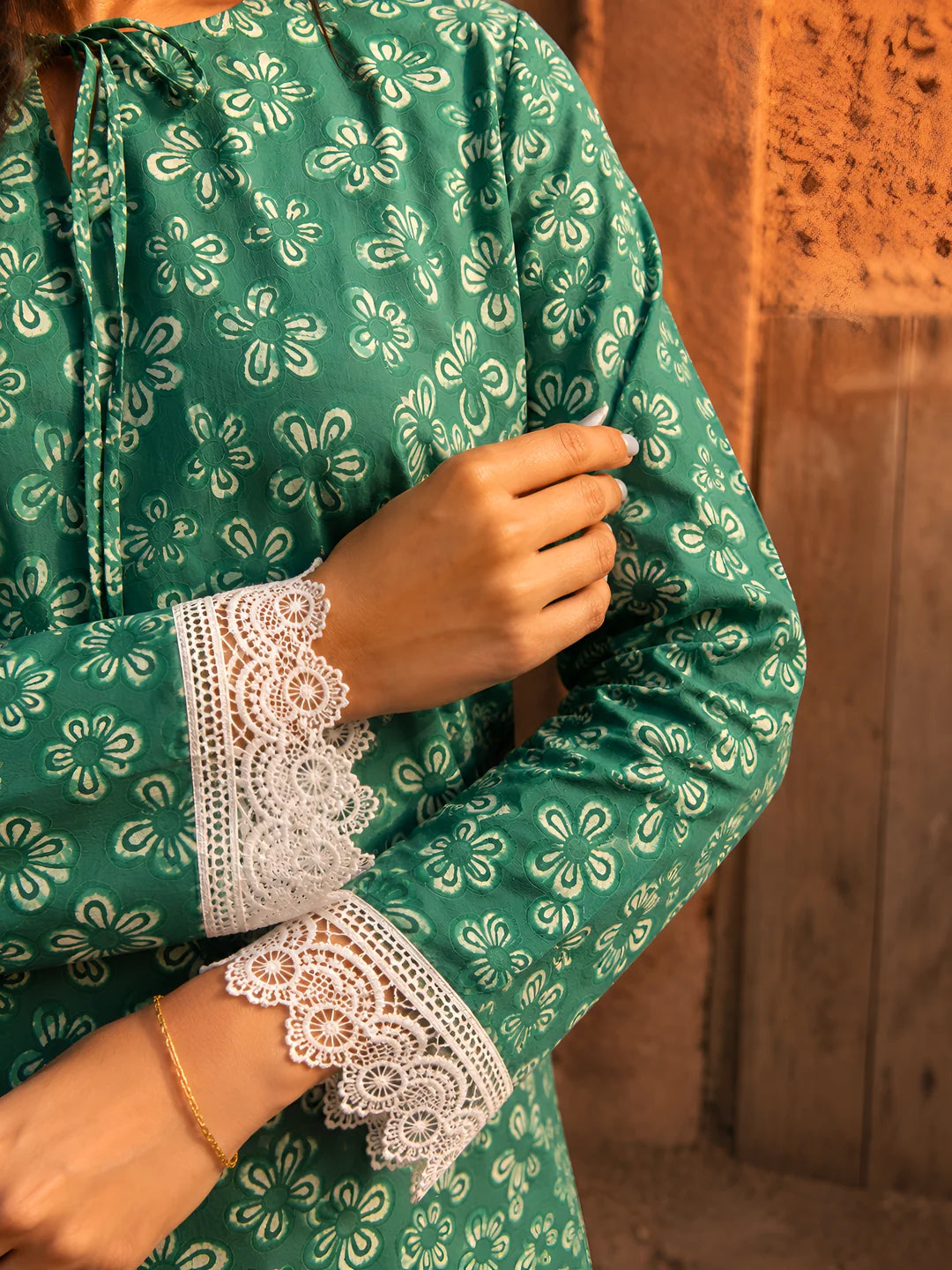 Forest Green Printed Short Kurti in Cotton