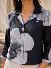 Black Printed Russian Silk Top