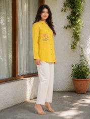 Sunflower Yellow Cotton Flex Shirt with Embroidered