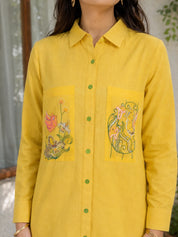 Sunflower Yellow Cotton Flex Shirt with Embroidered